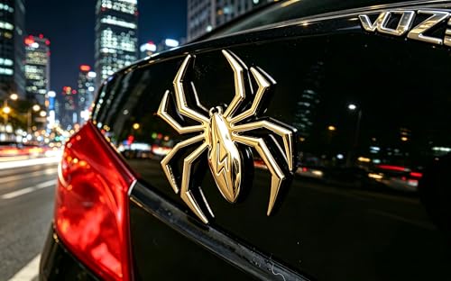 Image of 3D Spider Chrome Emblem Badge Sticker Decoration for Car, Truck, Motorcycle, RV, Scooter, SUV, Door, Window (Yellow Flash Spider)