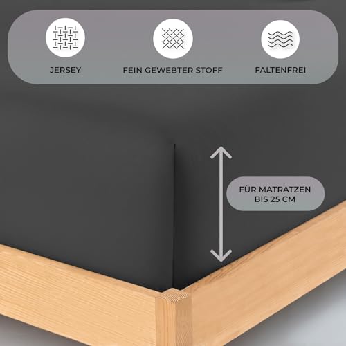 Buymax Spannbettlaken 180x200cm Baumwolle 100% Spannbetttuch Bettlaken Jersey, Matratzenhöhe bis 25 cm, Farbe Anthrazit 3