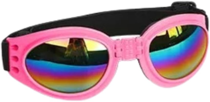 Adjustable Dog Goggles UV Protection for Medium Large Breed Dogs Waterproof Pet Eye Wear Wind Dust Fog Protection Eye Wear Ideal for Motorcycle Car Driving Bike Riding Hiking (Pink)