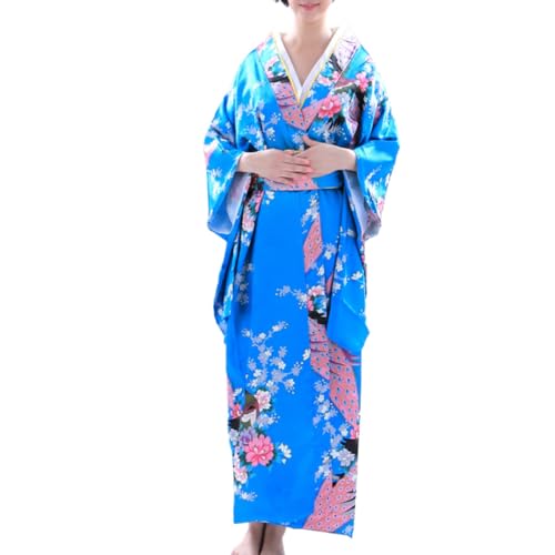 Kimono une pièce en tissu imitation soie bleu ciel avec bande