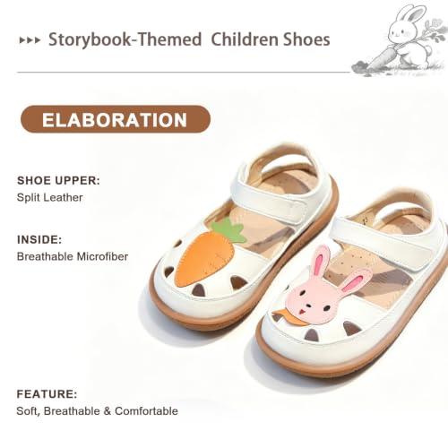 Image of Toddler Girl Sandals with Flower, Breathable Leather kids Closed Toe Sandals, Soft Rubber Non-Slip Summer Shoes for Little Girls 2-7 Years