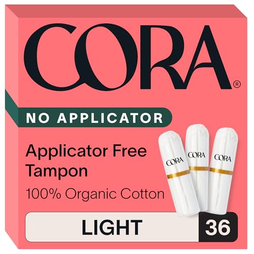 Cora Non-Applicator Tampons - 100% Organic Cotton | Ultra-Absorbent, Unscented, Natural, Non-Toxic, Applicator Free | Eco-Conscious (36 Light Tampons)