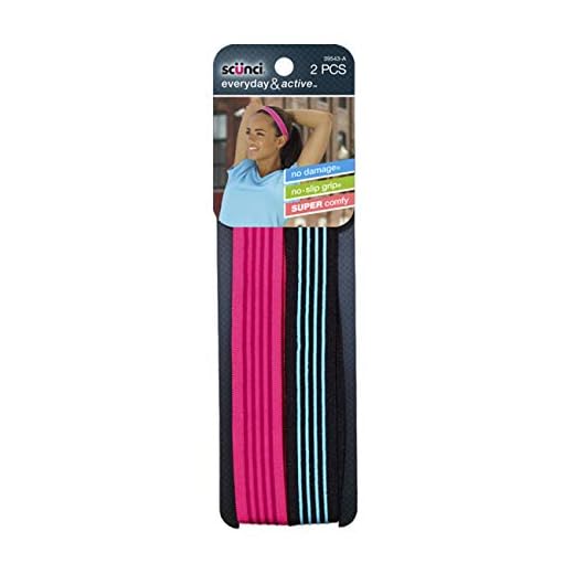 Scunci Everyday and Active No Slip Grip Contrast Silicone Waistband Headwraps,2 ct