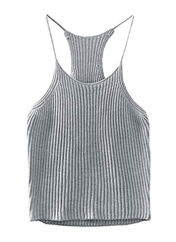 MOONCOLOUR Women's Pure Color Knit Camisole Strappy Sleeveless Racerback Crop Top Suspender Vest Light Gray