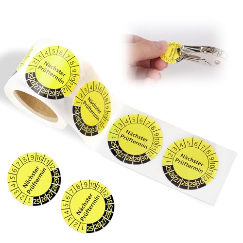 100 Stück Prüfplaketten Nächster Prüftermin 30MM Jahresprüfplakette 2025-2030 Gelb prüfsiegel elektrogeräte Mehrjahresprüfplaketten Polyvinylchlorid Wartungsetiketten für Prüfung