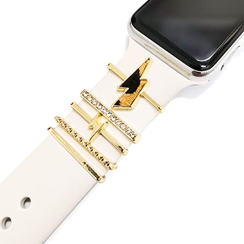Image of 5Pcs Charms for Apple Watch band 41mm 45mm 40mm 44mm 38mm 42mm 46mm 49mm Women,Diamond+Metal Jewelry Decorative Ring For iWatch series 11 10 9 8 7 6 5 4 se 3 /2,Galaxy watch 7 /6 /5 /4,Strap Accessories