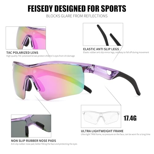 Image of FEISEDY Kids Polarized Sports Sunglasses, TR90 UV400 Baseball Cycling