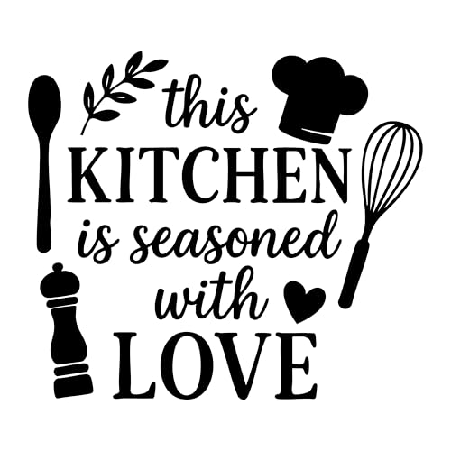Adhesivo de pared para cocina, corte de vinilo, con texto en inglés "This Kitchen is Seasoned with Love", 550 x 485 mm