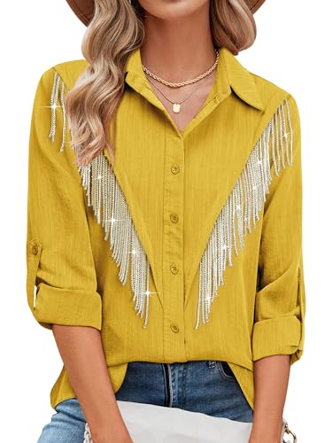 Image of MYMORE Womens Sparkly Fringe Shirt Western Cowgirl Country Concert Outfit