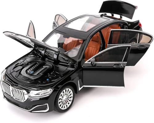 Image of Diecast BMW 7Series 760 THE7 Toy Car 1:24 Scale Model,Pull Back Vehicles Alloy Simulation Supercar with Lights and Sound Also for Car Dashboard,Kids (Black)