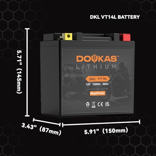 Image of DKL VT14L 10Ah Extreme Capacity Lithium V-twin Battery, Replacement for YTX14L-BS, Heavy Duty Powersport Battery Designed for Harley Davidson & Sportster Iron 883, Powersports