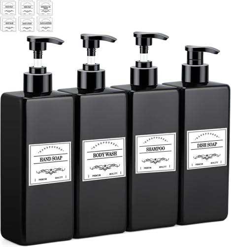 La Mejor Selección de Dispensadores de ducha Top 10. 47 Voyzdx 4PCS Dispensador De Jabón 500 Ml,Envase Botella de Plástico Vacías Dispensador de Jabón Reutilizable con Bomba para Loción,Champú,Gel de Ducha, Cuidado de Las...