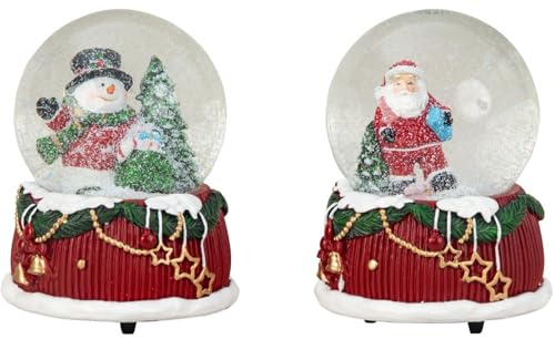 2 Stück Schneekugeln mit Spieluhr 15cm Weihnachtsmann Schneemann...