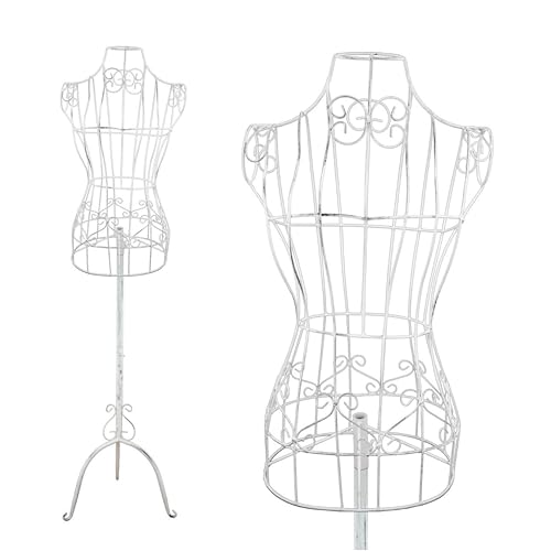 PrimoLiving P-12918 Ana Mannequin de couture en métal blanc vieilli - Mannequin vintage réglable...