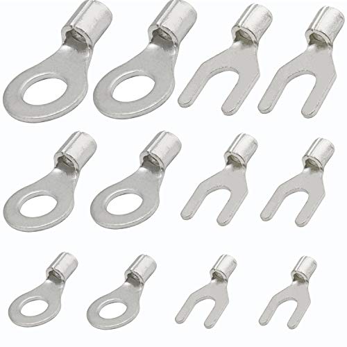 420pcs Non-Insulated Ring Terminal & Fork Connector Kit 16-14/12-10 Gauge Wire Lugs Battery Cable Terminals Wire Crimp Connectors 22-18AWG High Temperature T2 Pure Copper Connector
