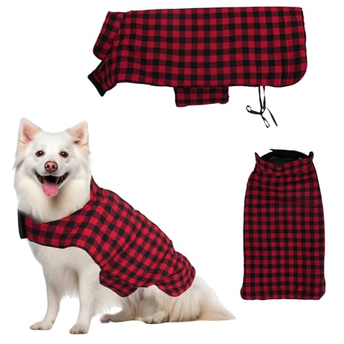 Image of Sage Square Winter Coloured Dog Coat - All-Weather Protection, Windproof, Waterproof Cozy Fleece Lining, Adjustable Straps, Durable Construction, Stylish, Comfortable, Jacket (Red & Black, Medium)