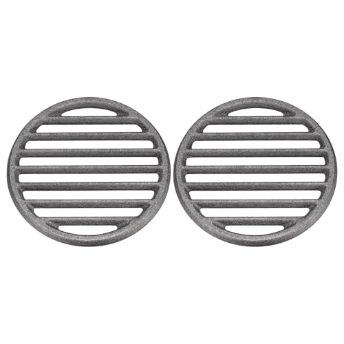 PATIKIL 2 Pcs Cast Iron Fire Grate, 5.5 Round BBQ Grill Grate Replacement High Heat Charcoal Plate Fire Bottom Grate Grilling Accessories 6 Slots for Grilling Barbecue