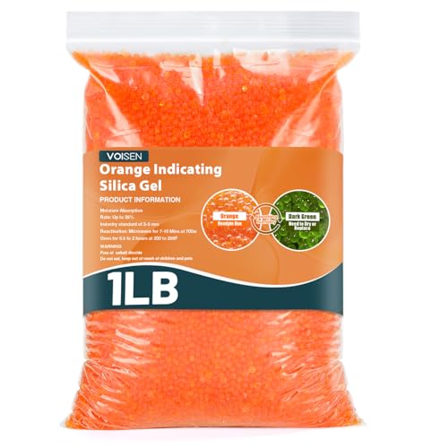 VOISEN 1LBS Orange Indicating Silica Gel Desiccant Beads,Reusable Desiccant Industry Standard 3-5 mm,Desiccant for 3D Printer,Electronic,Clothes,Painting,Jewelry