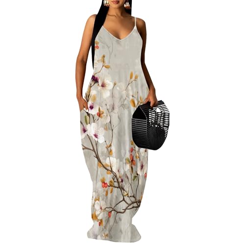 Image of SUZONANA Women's Plus Size Summer Dresses Spaghetti Print Maxi Dresses Long Loose Sundresses