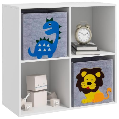 ZONEKIZ Kinderregal mit 2 Aufbewahrungsboxen 61,8x29,9x61,8 cm Weiß+Grau