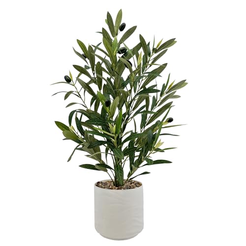 Artificial Olive Trees Indoor Faux Olive Tree with White Planter Pot Artificial Plants Lifelike Fruits for Home Office Meeting Room Living Room Indoor Outdoor Decor (55cm)