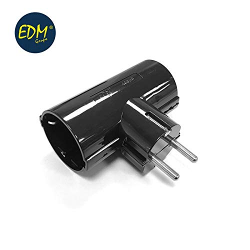 EDMEDM E40058 Double Plug, Black, Blister with Bakelite, T/Tl 16 A, Black, 250 V