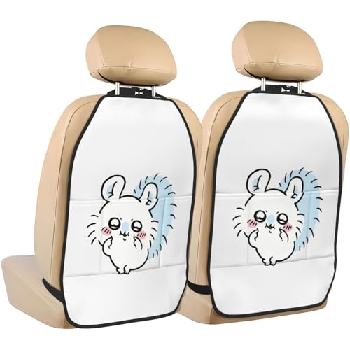 車用 キックガード ちいかわ モモンガ バックキックマット シートアンチキックパッド 収納ポケット 車の後部座席カバー 保護マット 耐久性 多機能 小物入れ 蹴り防止 汚れ防止 取付簡単 汎用 カー用品 内装シートアクセサリー 2枚セット