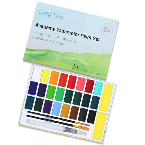 24 Colors Large Block Watercolor Paint Set for Watercolors Workbook