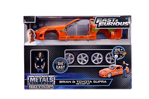 Jada Toys Fast & Furious Brian & Toyota Supra, 1:24 Scale Build N' Collect Die-Cast Model Kit With 2.75" Die-Cast Figure , Orange #TOP1