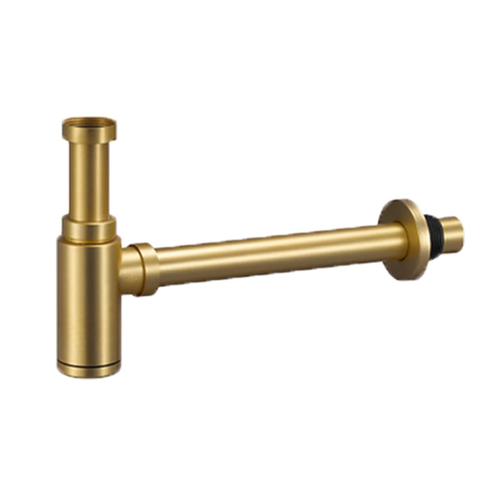 Bottle Trap, Stainless Steel Basin Sink Round Bottle P Trap, Lavatory Waste Trap Drain Kit for Bathroom Sink Basin Vessel Brushed Gold