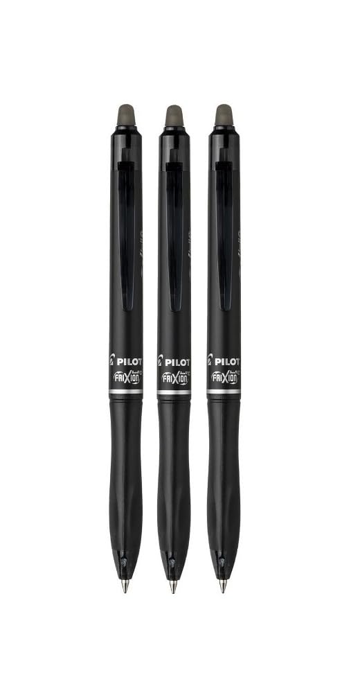 PILOT FriXion Ball Plus Retractable Erasable Rollerball Pen 0.7mm Tip - Black Ink - Set of 3 - Supplied Loose