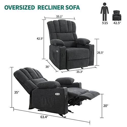 Yitahome Glider Rocker Recliner Chair With Massage And Heat, Fabric Power Recliner Chair Manual Rocking Recliner Chair With 2 Cup Holders, Usb Charge Port And Side Pocket,Grey #TOP1