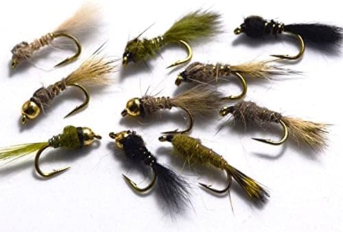 Amazon ヘアーズイヤーニンフ 10本セット 12 14 フライフィッシング 入門者 セット 完成フライ １４ アートライズ 完成フライ
