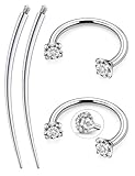 Oufksiyy F136 Titanium 18G 10mm 3/8 inch Horseshoe Nose Ring Septum Double Gem Rook Daith Hoop Earrings Horse Shone Lip Rings For Woemn Men