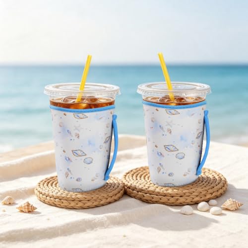 Image of KJQJLY 3 Reusable Iced Coffee Sleeves for Iced Coffee Cups or Drinks Reusable Neoprene Insulated Sleeves for Hot and Cold Drinks from Starbucks, Dunkin, And More (Ocean Breeze)