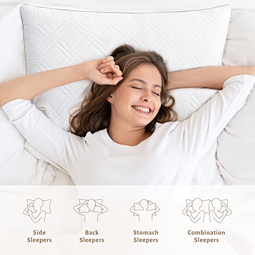 Cozy One Goose Down Pillows, Bed Pillows For Sleeping 2 Pack, White Fluffy Feather Pillow, Hotel Collection Quilting Down Pillows Set Of 2(Classic White, Standard) #TOP4