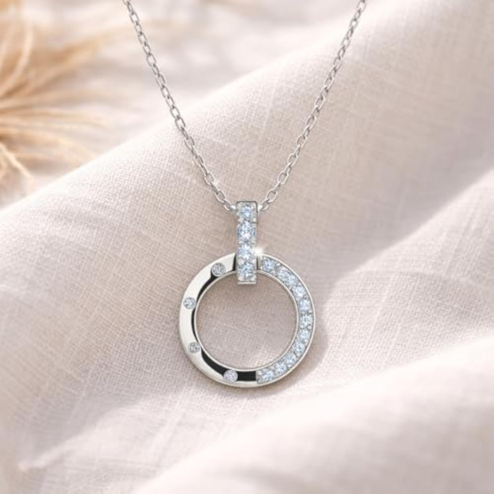 Women's Silver Plated Circular Pendant Necklace with Adjustable Chain