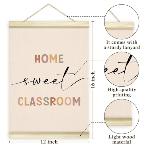 LWBEO Home Sweet Classroom Poster Hanger Frame, Boho Playroom Wooden Canvas Art Print, Homeschool Positive Wall Art for Preschool Homeschool Classroom Decor 12x16in -17 - Image 2