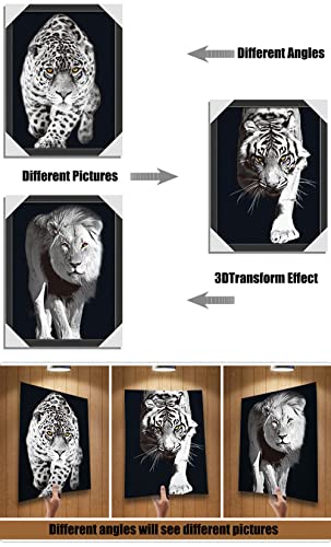 Rileyson Lion&Tiger&Leopard 3D Poster Wall Art Decor, Glasses-Free Holographic Animal Painting Kds Room Decor Home Rv Painting，Without Frame (Big Cat 6279), 11.8×15.7 In #TOP3