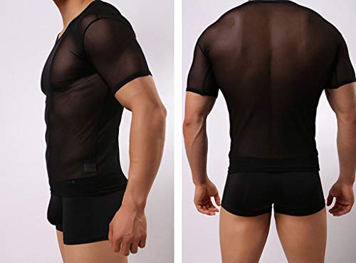 WINDAY Men's Sexy Underwear T-Shirt Long Sleeve Mesh Top Undershirt Nightwear4