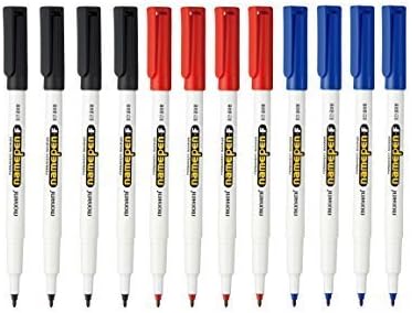 Monami Name Pen F Medium Point Permanent Marker Oil-based Pen Red,blue,black Mixed (Pack of 12 Markers) ...