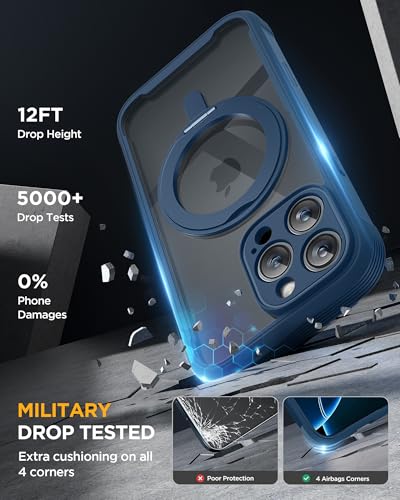 Image of Miracase for iPhone 16 Pro Max Case with 360 Magnetic Ring Stand [Compatible with Magsafe] Full-Body Drop Proof Bumper Phone Case with Built-in 9H Tempered Glass Screen Protector,Blue