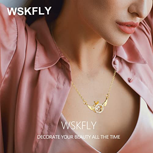 Wskfly Angel Wing Necklace, 18K Gold Plated Cubic Zirconia Pendant Necklaces, 14K Gold Plated Cubic Zirconia Hoop Earrings For Women #TOP3