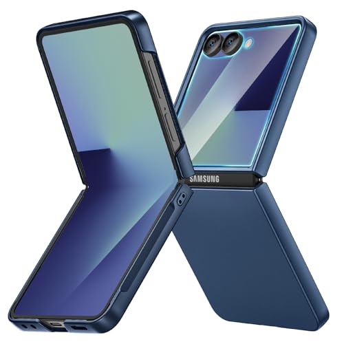Ruky for Galaxy Z Flip 7 Case, Hard PC Ultra Slim Anti-Scratches Shockproof Wireless Charging, Built-in Back Screen Protector, HD Clearly Shockproof Phone Cover for Samsung Galaxy Z Flip 7, Dark Blue by Ruky - Used condition - US$9.40