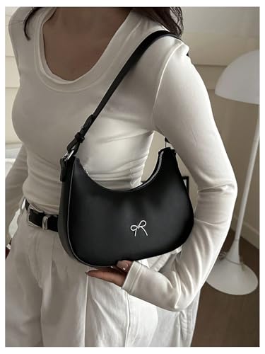 SHENHE Women's Y2K Bow Shoulder Bags Zipper Faux Leather Small Underarm Purse Crescent Handbag4