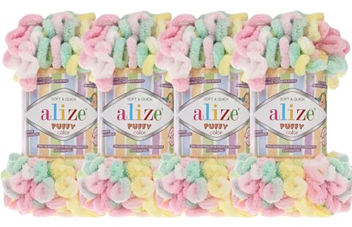 Image of Alize Puffy Color Baby Blanket Yarn Lot of 4skn 400gr 39.3 yds 100% Micropolyester Soft Yarn Hand Knitting Yarn (5862)