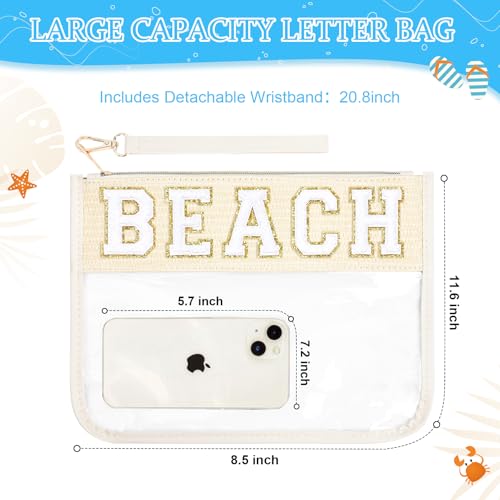 BEACH Bag BEACH Sunscreen Makeup Bag Chenille Letter Pouch Clear Travel Zipper Nylon Cosmetic Pouch Organizer Sunscreen Toiletry Bag Waterproof Summer Travel Gifts for Women3