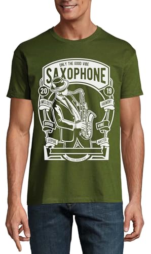 T-shirt saxophone homme en coton vert hunter green un vêtement décontracté au style musical