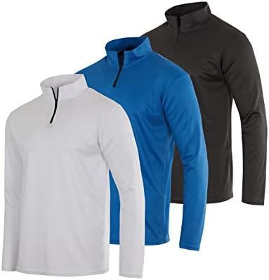 3 Pack:Men's Quarter 1/4 Zip Pullover Long Sleeve Athletic Mesh Quick Dry Dri Fit Shirt Gym Running Performance Golf Half Zip Up Top Thermal Workout Sweatshirts Sweater Sports Track Jacket-Set 3,M