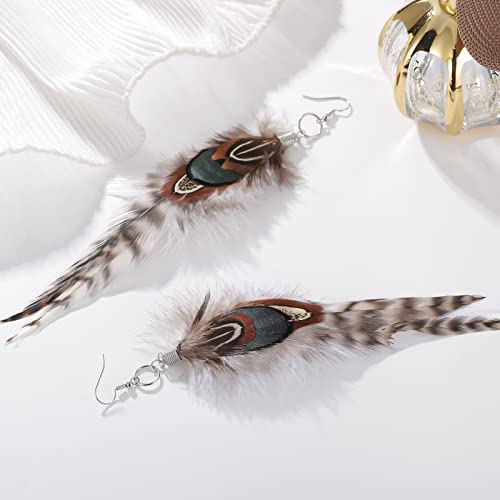 Long Feather Earrings for Women, Boho Bohemian Earrings Multicolor Tassel Handmade Feather Earrings for Women Dangling4